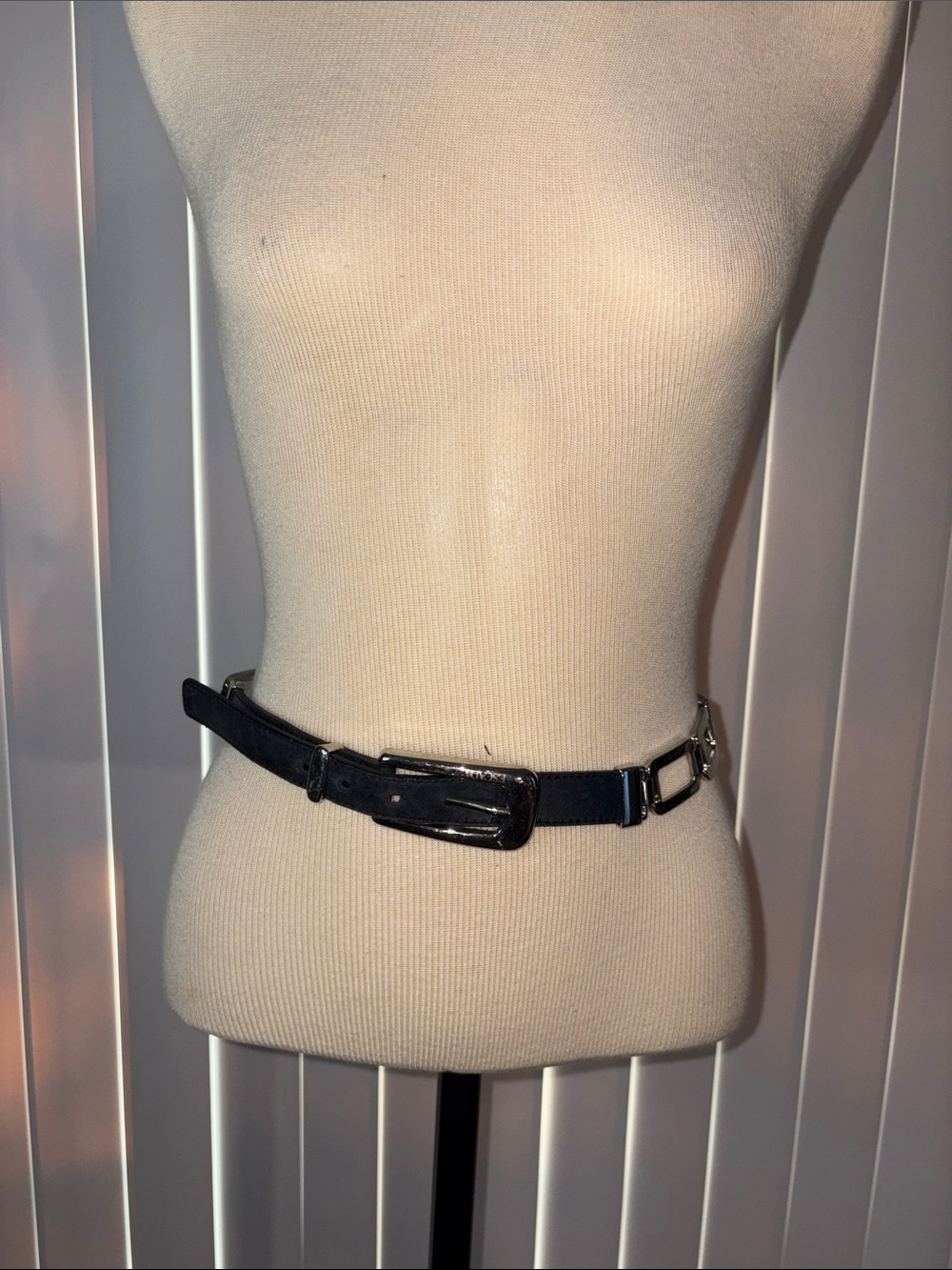 ESCADA Vintage Leather Panel & Cutout Metal Loop Statement Waist Belt Size 38